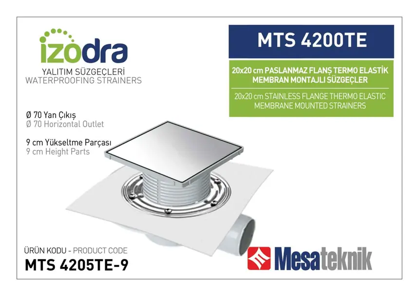 MTS 4200TE Thermo-Elastic Membrane Stainless Flange Mounted Drain Systems 20 cm Square