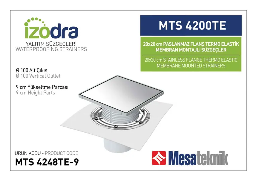 MTS 4200TE Thermo-Elastic Membrane Stainless Flange Mounted Drain Systems 20 cm Square