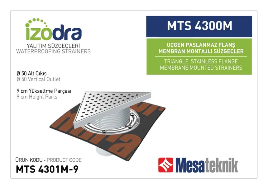 MTS 4300M Stainless Flange Membrane-Mounted Drain Systems 20 cm Triangular