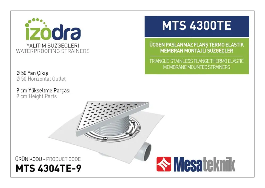 MTS 4300TE Thermo-Elastic Membrane Stainless Flange Mounted Drain Systems 20 cm Triangular