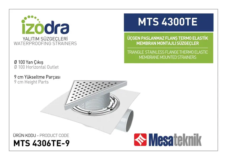 MTS 4300TE Thermo-Elastic Membrane Stainless Flange Mounted Drain Systems 20 cm Triangular