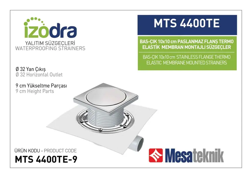 MTS 4400TE Thermo-Elastic Membrane Stainless Flange Mounted Drain Systems 10 cm Push-Open