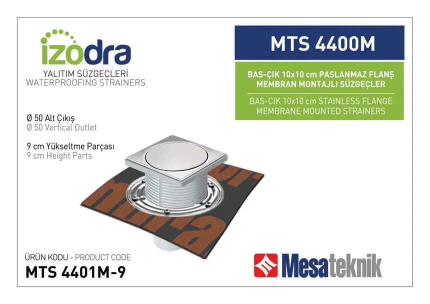 MTS 4400M Stainless Flange Membrane-Mounted Drain Systems 10 cm Push-Open
