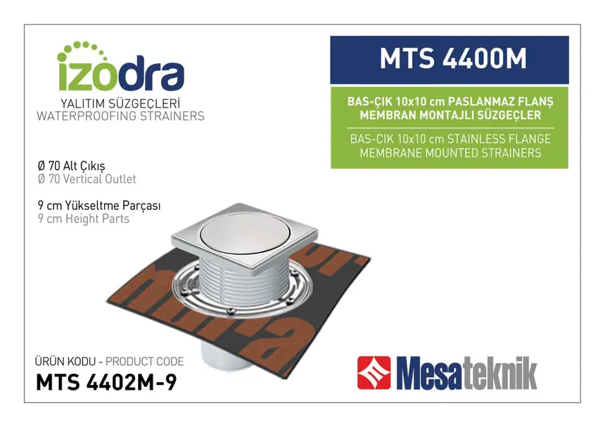 MTS 4400M Paslanmaz Flanş Membran Montajlı Süzgec Sistemleri 10 cm BasÇık