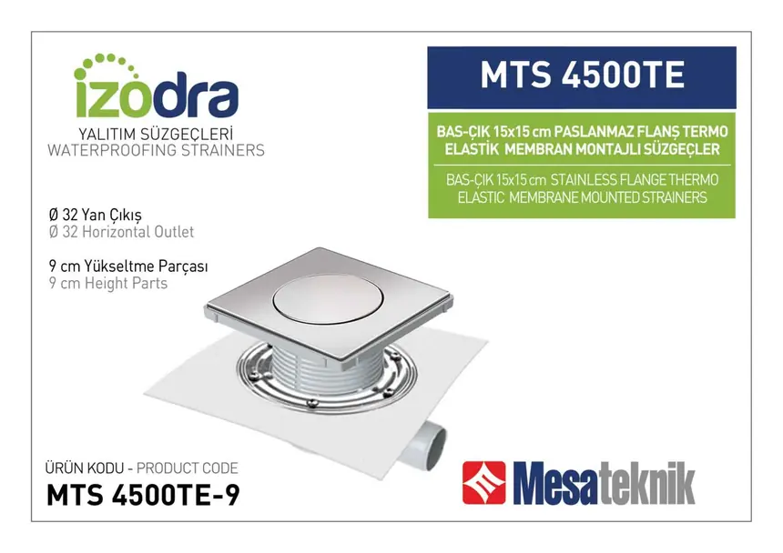 MTS 4500TE Thermo-Elastic Membrane Stainless Flange Mounted Drain Systems 15 cm Push-Open