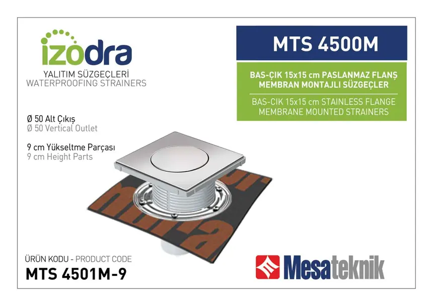 MTS 4500M Stainless Flange Membrane-Mounted Drain Systems 15 cm Push-Open