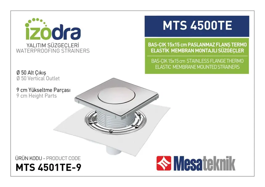 MTS 4500TE Termo Elastik Örtü Paslanmaz Flanş Montajlı Süzgec Sistemleri 15 cm BasÇık