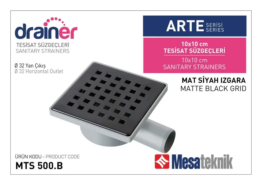 MTS 500B Arte Series 10 cm Plumbing Drain Matte Black Grate
