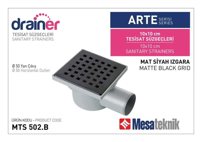 MTS 500B Arte Series 10 cm Plumbing Drain Matte Black Grate