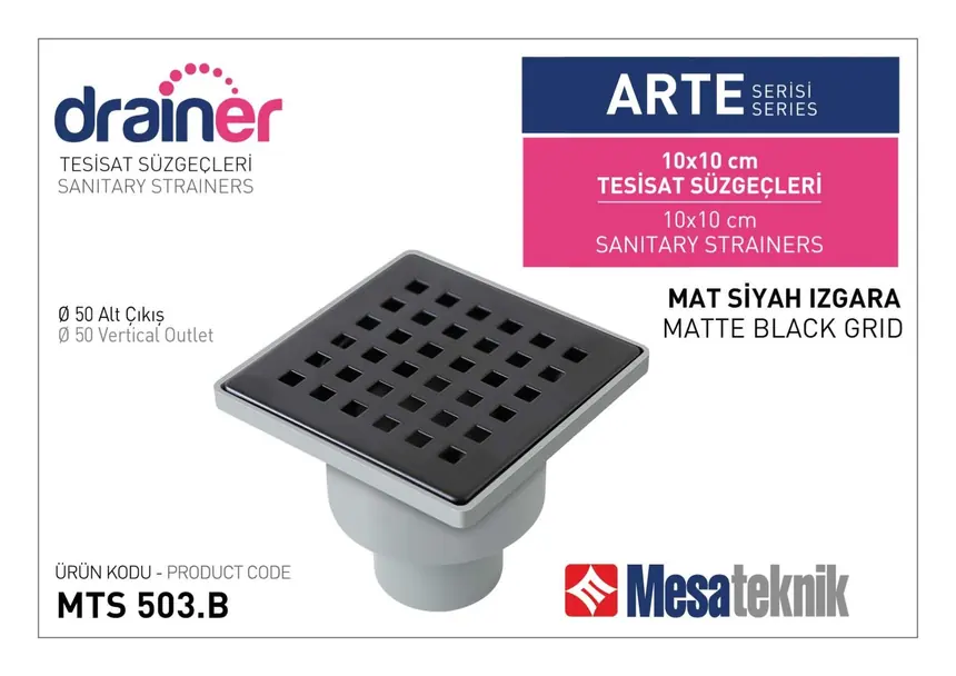 MTS 500B Arte Series 10 cm Plumbing Drain Matte Black Grate