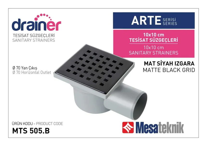 MTS 500B Arte Series 10 cm Plumbing Drain Matte Black Grate