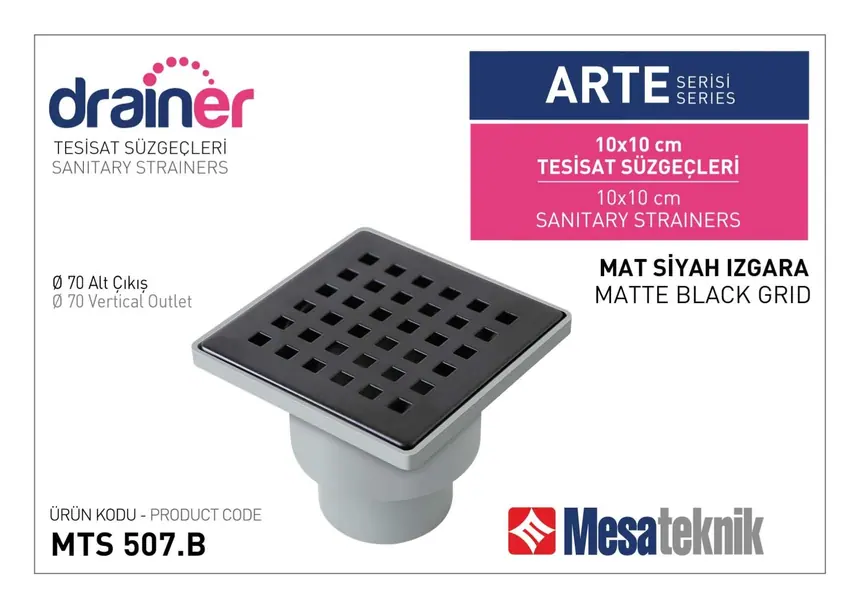 MTS 500B Arte Series 10 cm Plumbing Drain Matte Black Grate