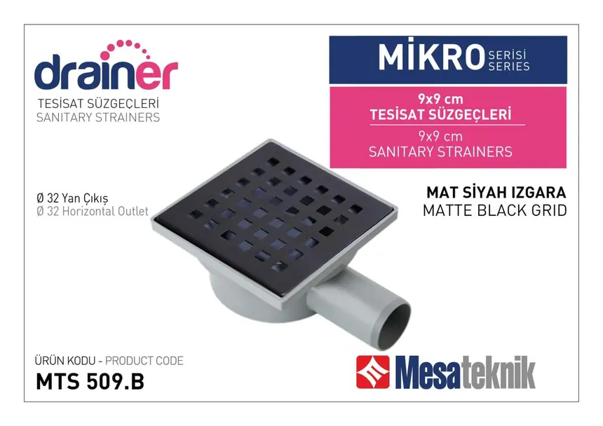 MTS 508B Mikro Series Plumbing Drain Matte Black Grate