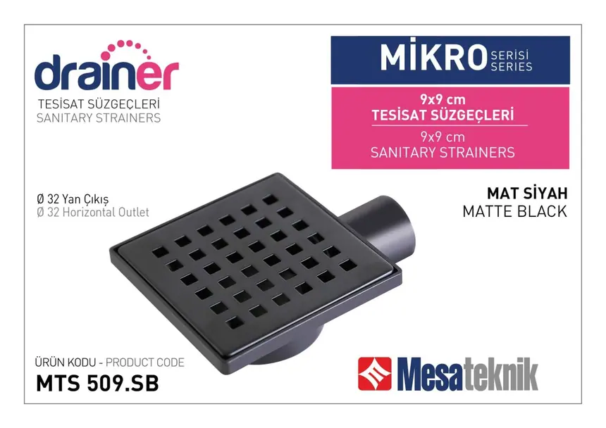 MTS 508SB Mikro Series Plumbing Drain Matte Black Full
