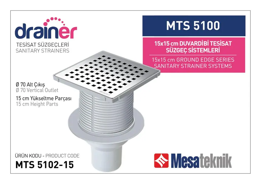MTS 5100 15 cm Duvardibi Tesisat Süzgeç Sistemleri