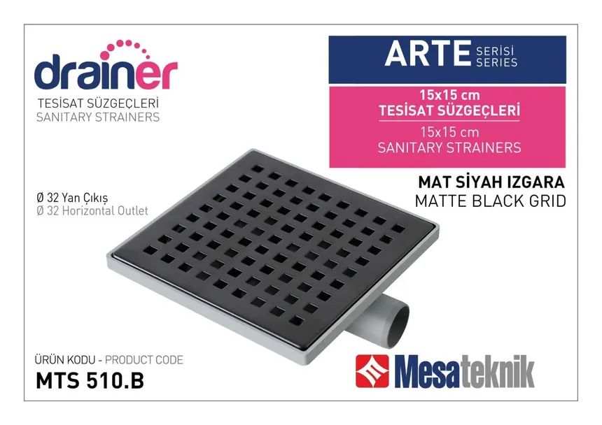 MTS 510B Arte Series 15 cm Plumbing Drain Matte Black Grate