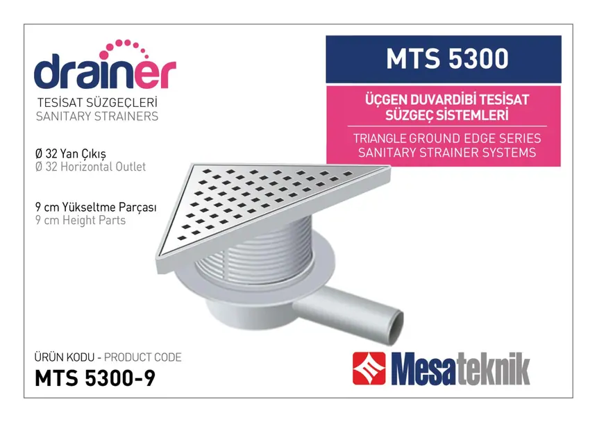 MTS 5300 20 cm Triangular Wall-Edge Plumbing Drain Systems