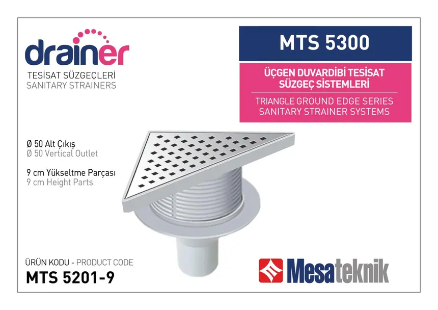 MTS 5300 20 cm Triangular Wall-Edge Plumbing Drain Systems