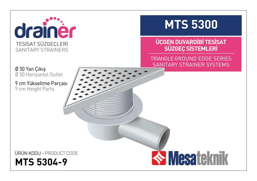 MTS 5300 20 cm Triangular Wall-Edge Plumbing Drain Systems