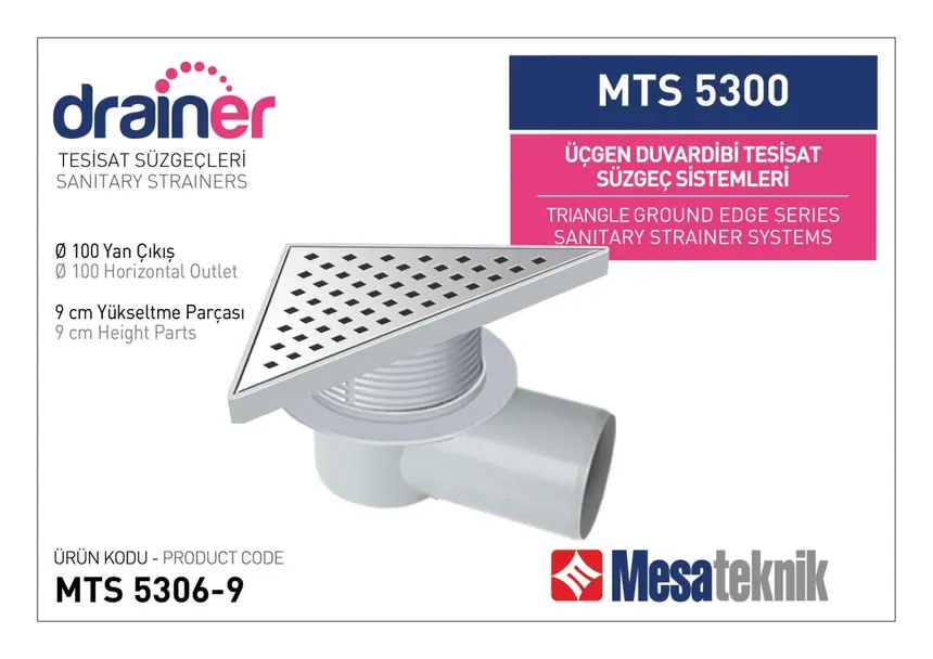MTS 5300 20 cm Triangular Wall-Edge Plumbing Drain Systems