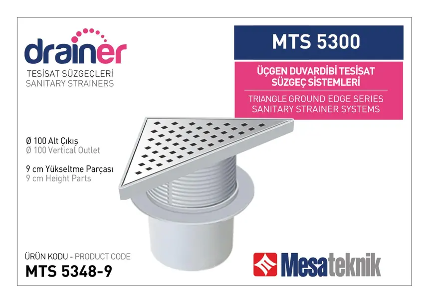 MTS 5300 20 cm Triangular Wall-Edge Plumbing Drain Systems