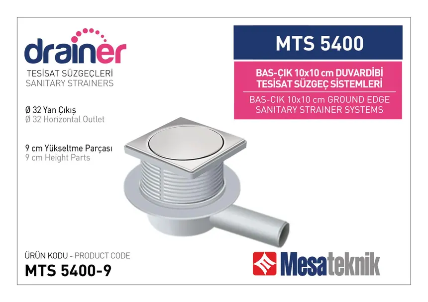 MTS 5400 10 cm Push-Open Wall-Edge Plumbing Drain Systems
