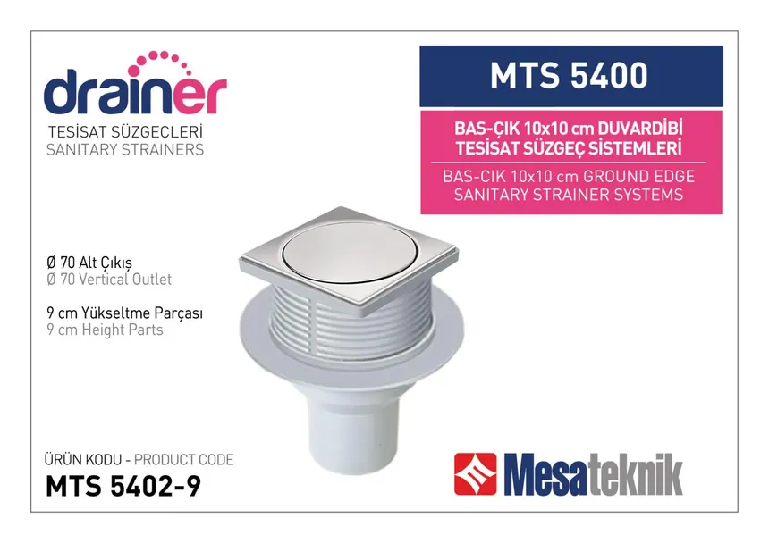 MTS 5400 10 cm BasÇık Duvardibi Tesisat Süzgeç Sistemleri
