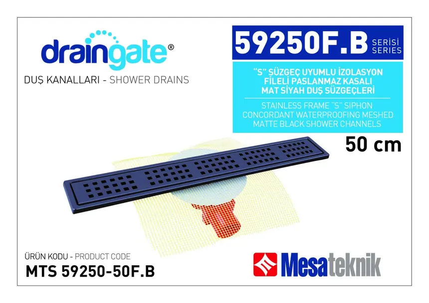 MTS 59250BF S-Traplu Waterproofing Mesh Stainless Body Matte Black Coated
