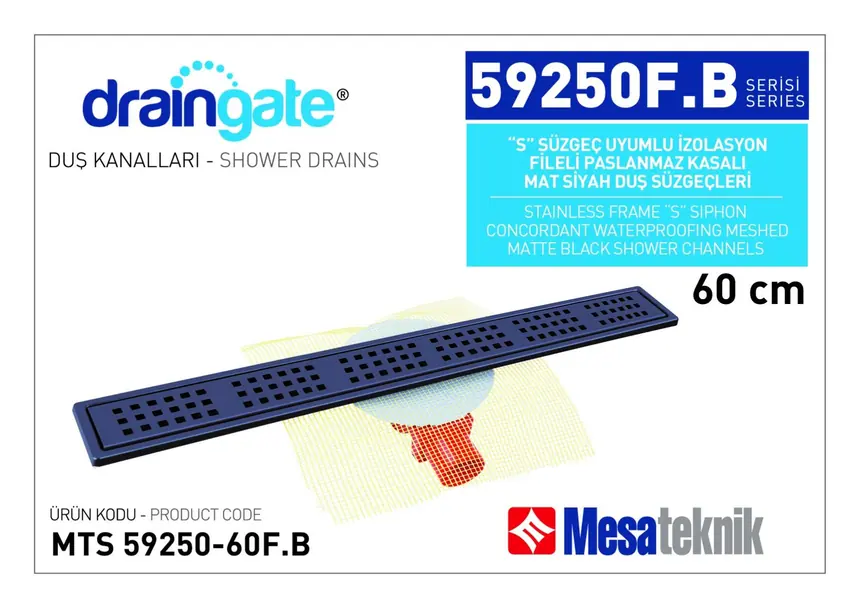 MTS 59250BF S-Traplu Waterproofing Mesh Stainless Body Matte Black Coated