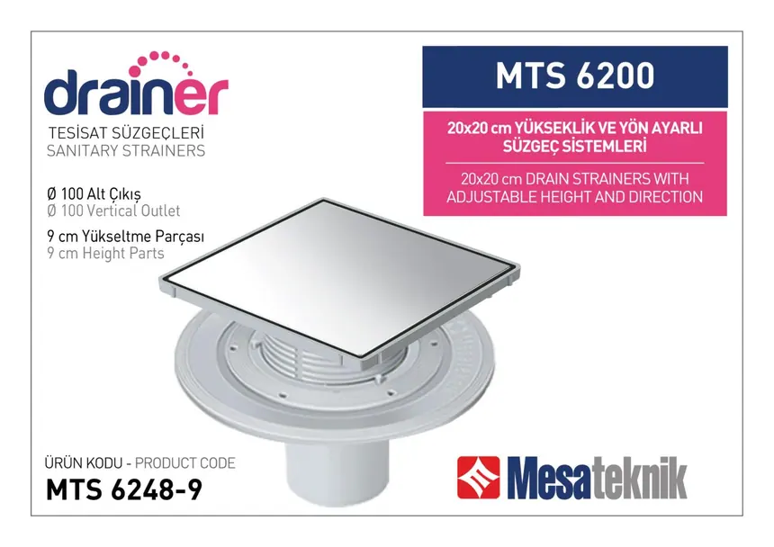 MTS 6200 20 cm Square Height- & Direction-Adjustable Plumbing Systems