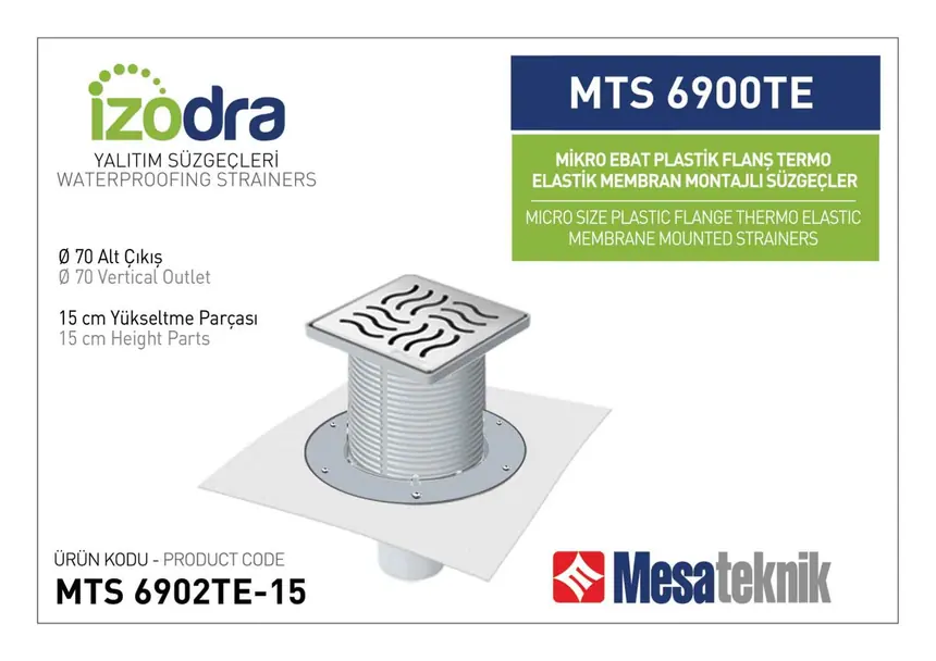 MTS 6900TE Thermo-Elastic Membrane Plastic Flange Mounted Drain Systems Micro Size