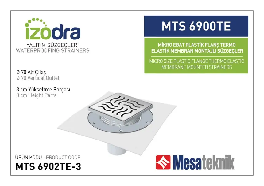 MTS 6900TE Thermo-Elastic Membrane Plastic Flange Mounted Drain Systems Micro Size