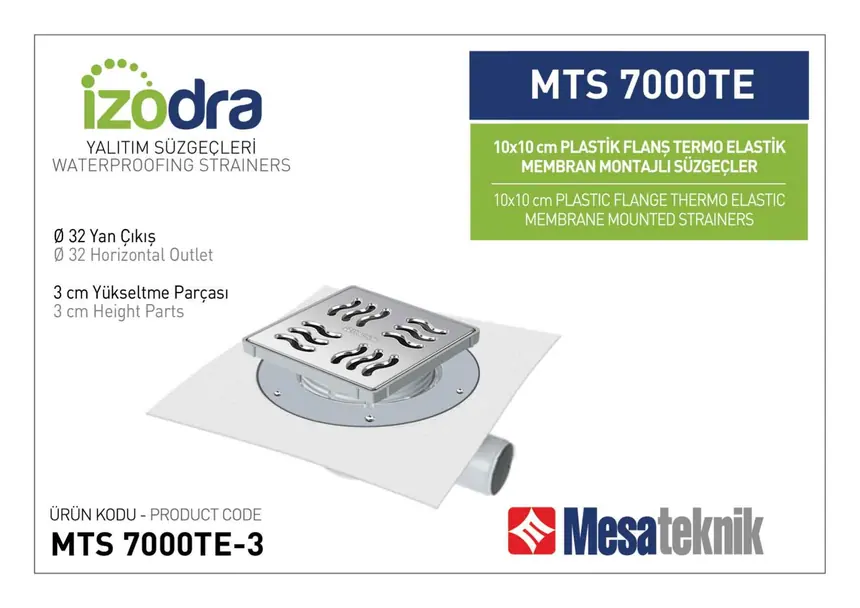 MTS 7000TE Thermo-Elastic Membrane Plastic Flange Mounted Drain Systems 10 cm