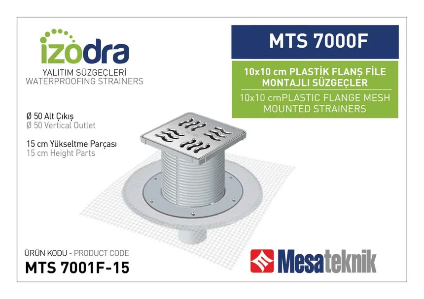 MTS 7000F Fileli Plastik Flanş Montajlı Süzgec Sistemleri 10 cm