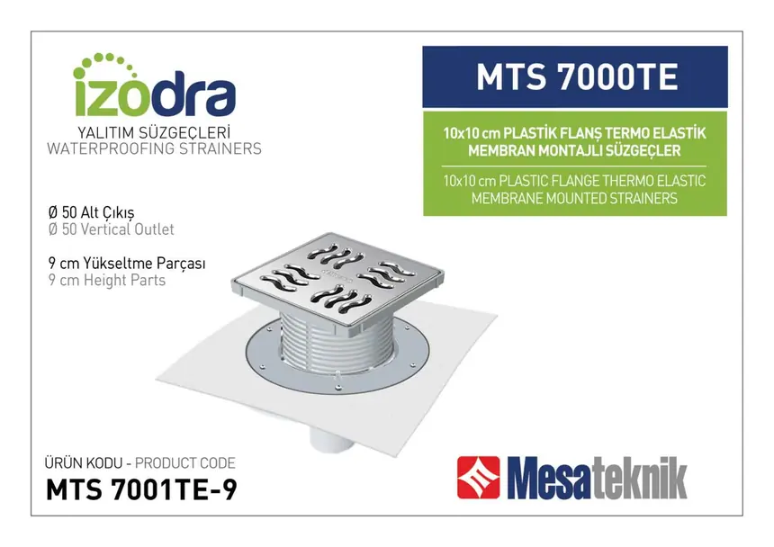 MTS 7000TE Termo Elastik Örtü Plastik Flanş Montajlı Süzgec Sistemleri 10 cm