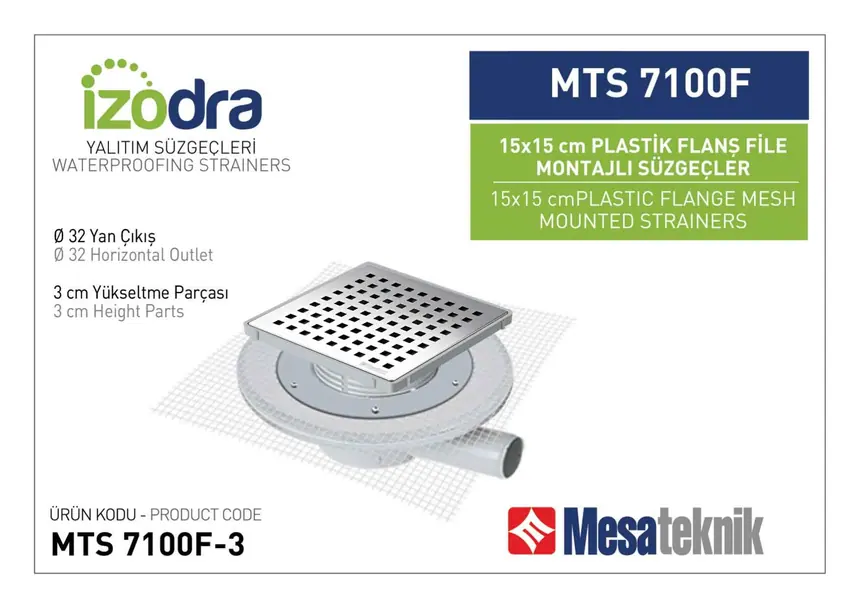 MTS 7100F Mesh Plastic Flange Mounted Drain Systems 15 cm