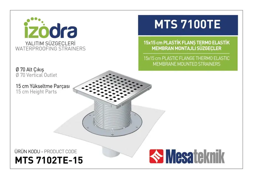 MTS 7100TE Termo Elastik Örtü Plastik Flanş Montajlı Süzgec Sistemleri 15 cm