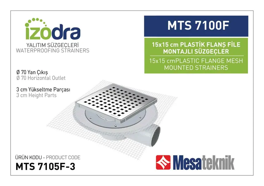 MTS 7100F Mesh Plastic Flange Mounted Drain Systems 15 cm