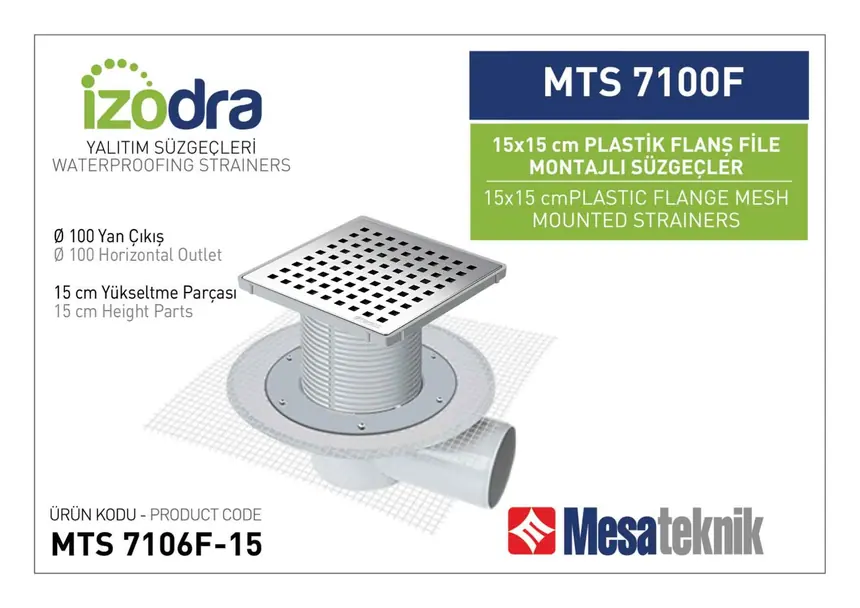 MTS 7100F Mesh Plastic Flange Mounted Drain Systems 15 cm