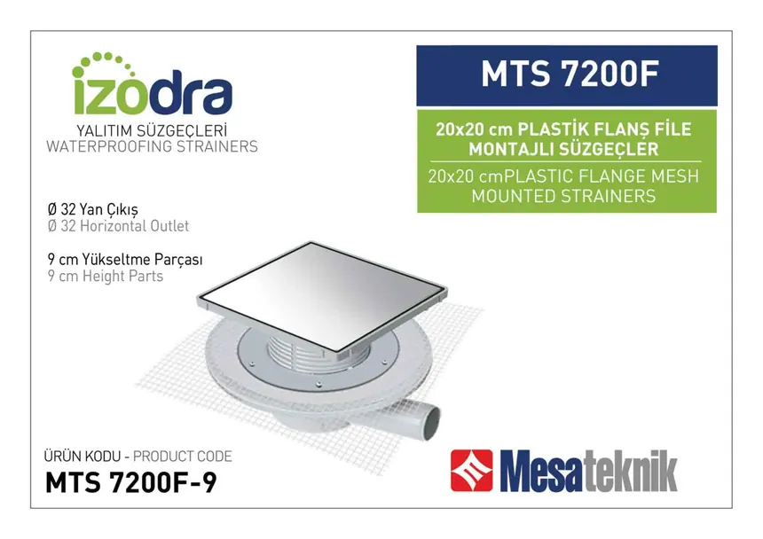 MTS 7200F Mesh Plastic Flange Mounted Drain Systems 20 cm Square