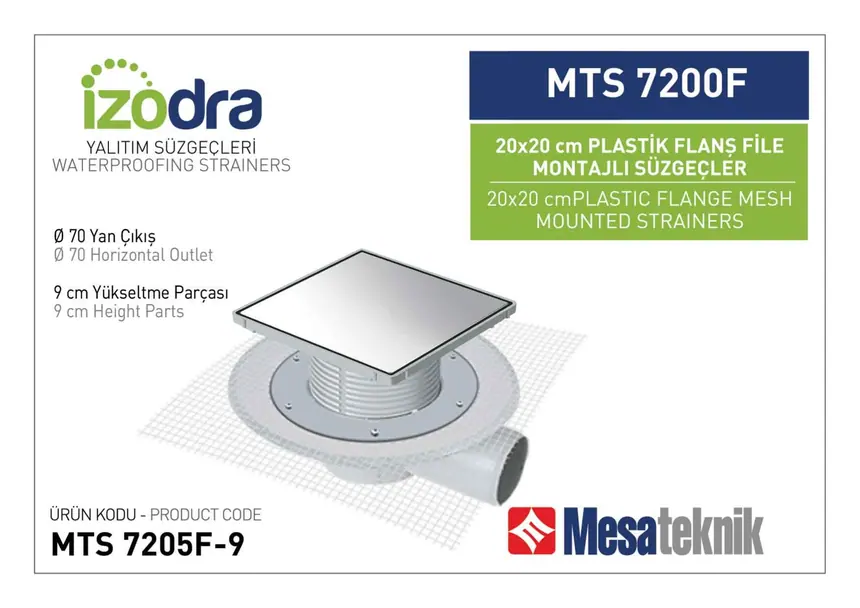 MTS 7200F Fileli Plastik Flanş Montajlı Süzgec Sistemleri 20 cm Kare