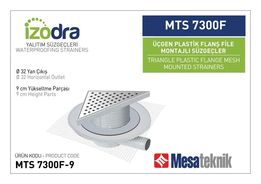 MTS 7300F Mesh Plastic Flange Mounted Drain Systems 20 cm Triangular