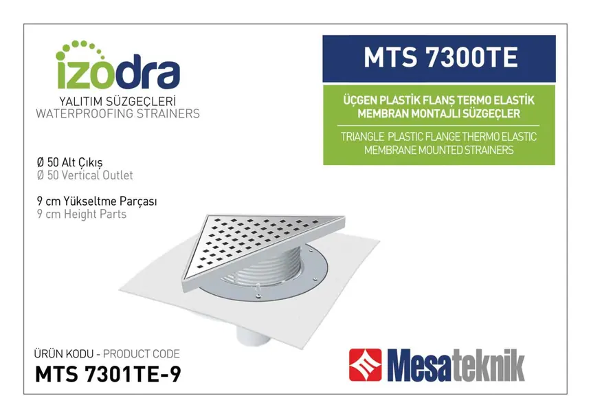 MTS 7300TE Thermo-Elastic Membrane Plastic Flange Mounted Drain Systems 20 cm Triangular