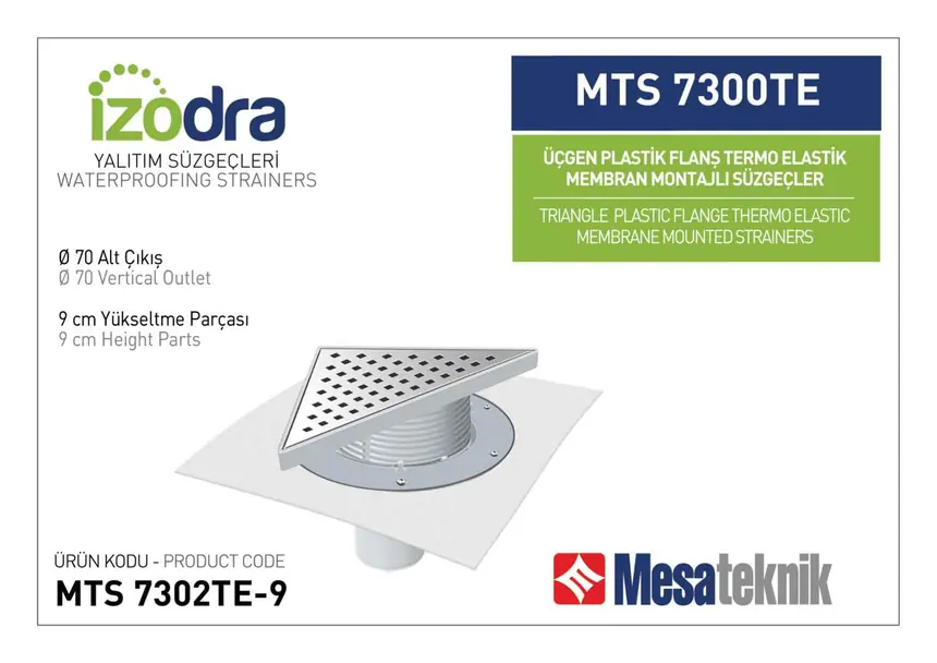 MTS 7300TE Thermo-Elastic Membrane Plastic Flange Mounted Drain Systems 20 cm Triangular
