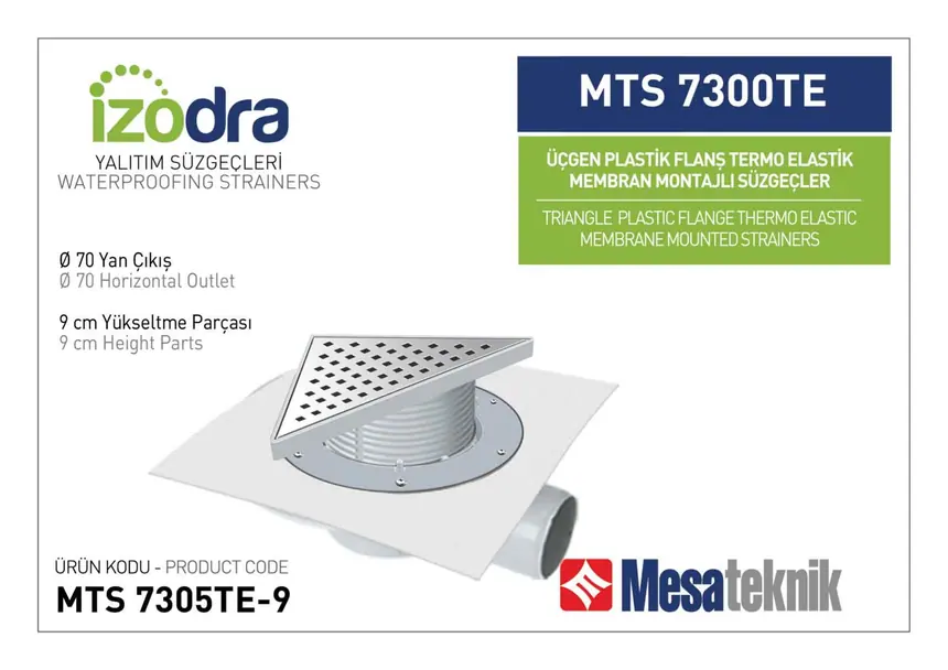 MTS 7300TE Thermo-Elastic Membrane Plastic Flange Mounted Drain Systems 20 cm Triangular