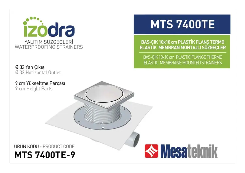 MTS 7400TE Thermo-Elastic Membrane Plastic Flange Mounted Drain Systems 10 cm Push-Open