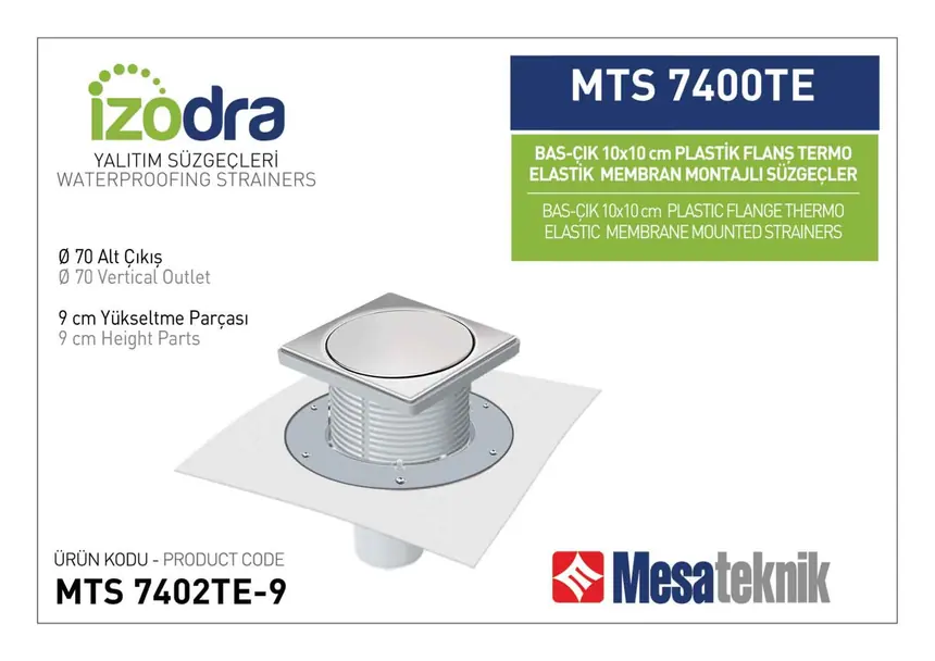 MTS 7400TE Thermo-Elastic Membrane Plastic Flange Mounted Drain Systems 10 cm Push-Open
