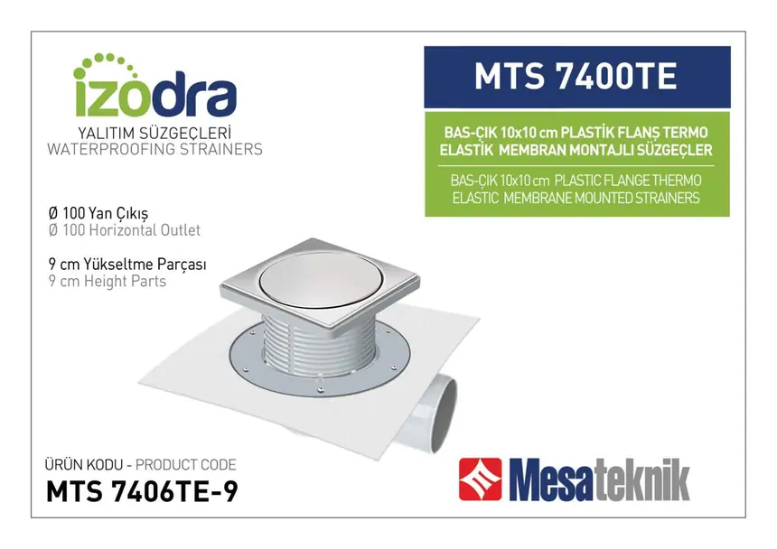 MTS 7400TE Thermo-Elastic Membrane Plastic Flange Mounted Drain Systems 10 cm Push-Open