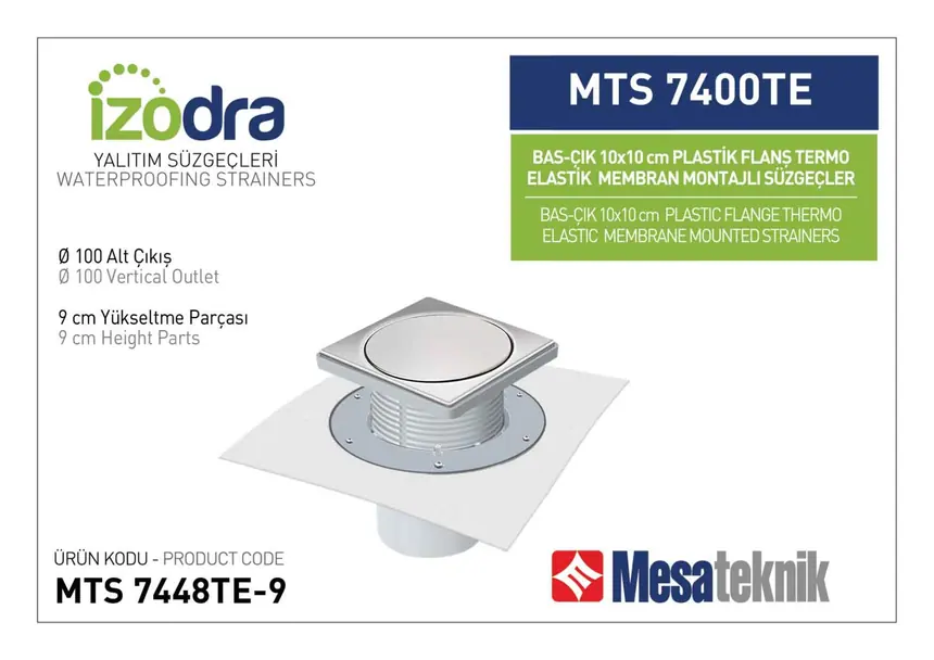 MTS 7400TE Thermo-Elastic Membrane Plastic Flange Mounted Drain Systems 10 cm Push-Open