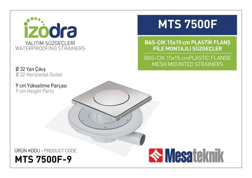 MTS 7500F Mesh Plastic Flange Mounted Drain Systems 15 cm Push-Open